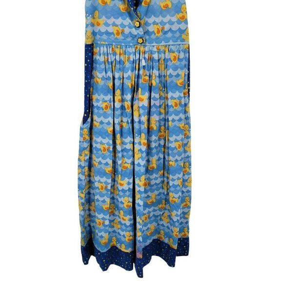 Handmade Whimsical Rubber Duck Maxi Apron Dress Tie Waist Sz XS Blue Pockets Fun - Picture 8 of 13